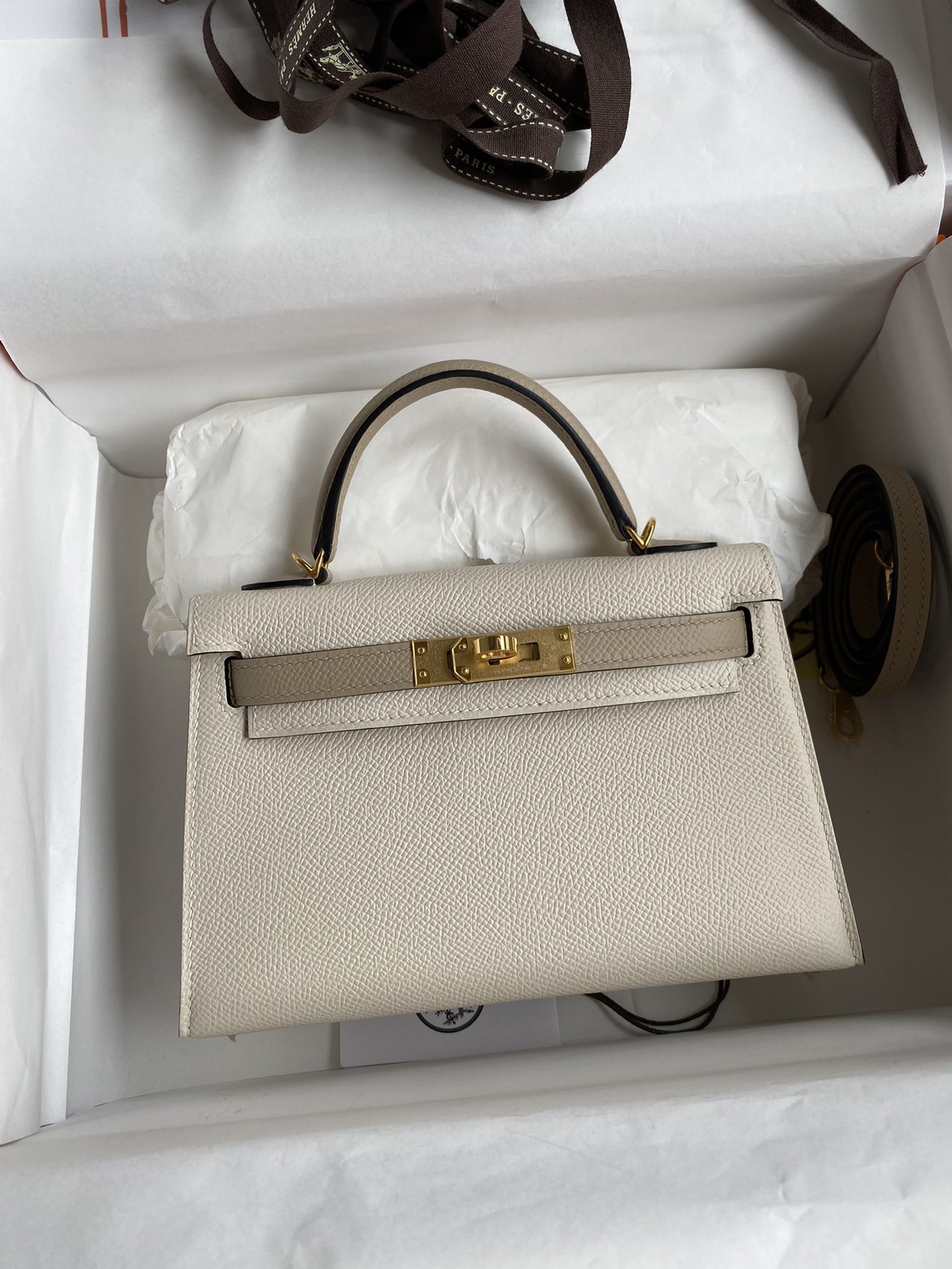 Hermes Kelly Mini II Bag 19CM In White Light Grey Epsom Leather